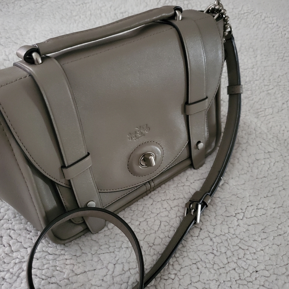Pre-owned Coach Bleecker Gray Leather Mini Brooklyn Messenger Bag- great cond.